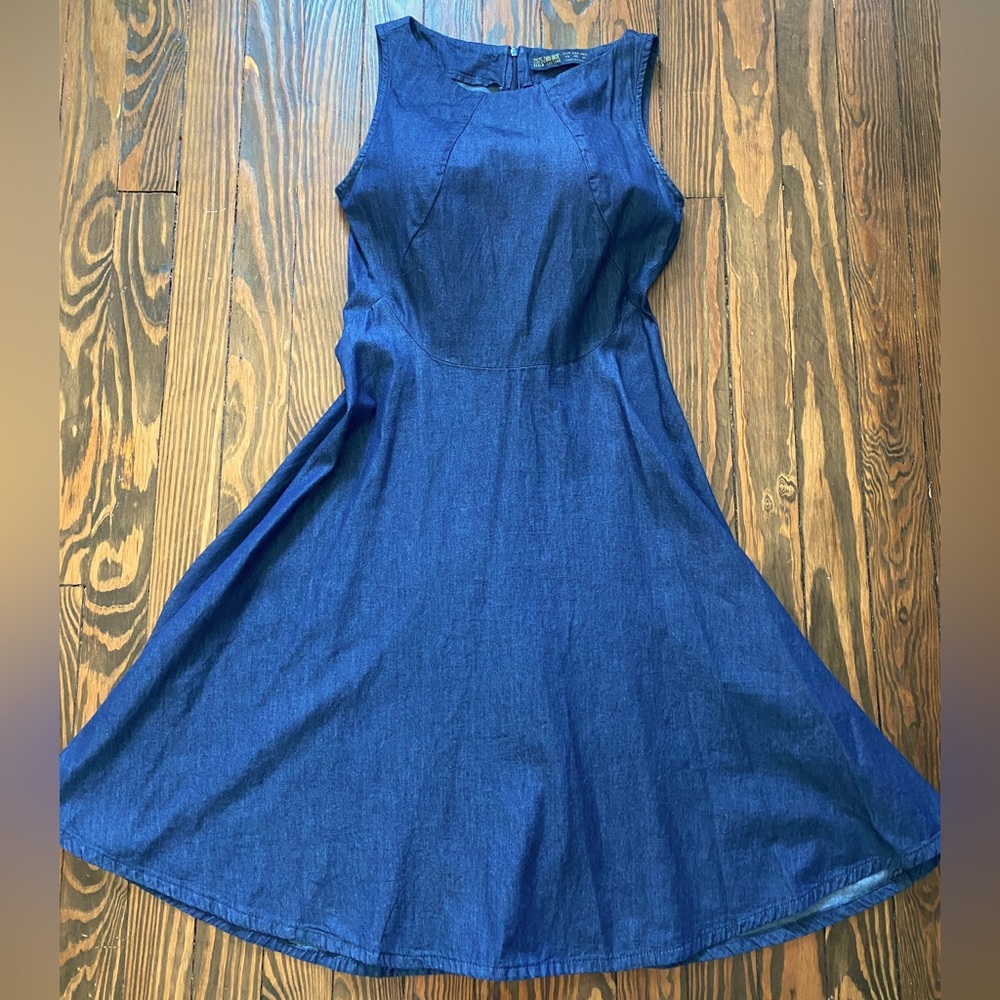 Zara Chambray Midi Dress Like New, Zipper Back, XS